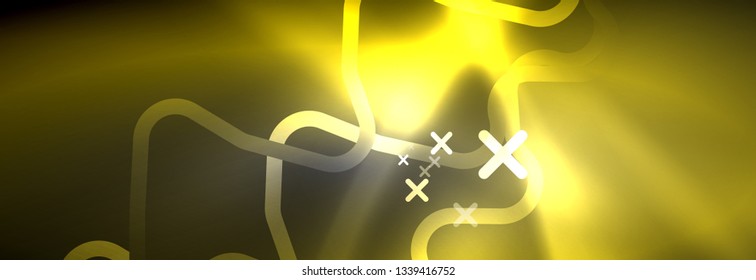 Glowing neon abstract lines, techno futuristic template, vector illustration