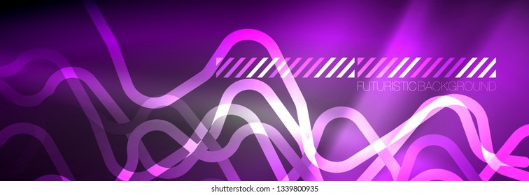 Glowing neon abstract lines, techno futuristic template, vector illustration
