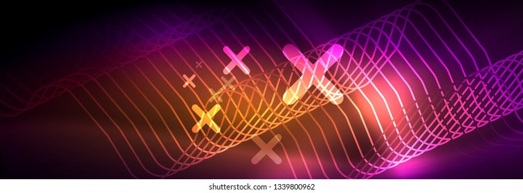 Leuchtende abstrakte Neon-Linien, techno-futuristische Vorlage, Vektorgrafik