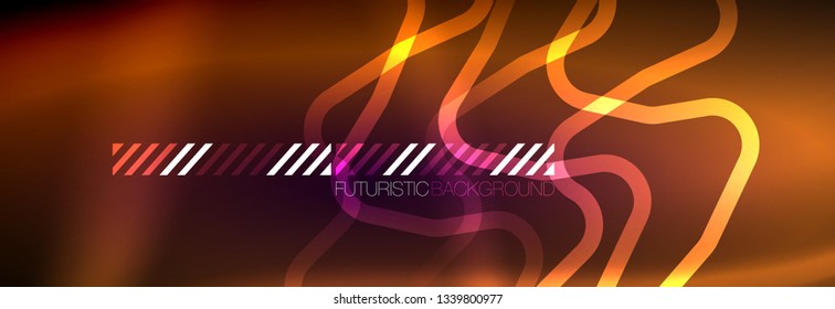 Glowing neon abstract lines, techno futuristic template, vector illustration