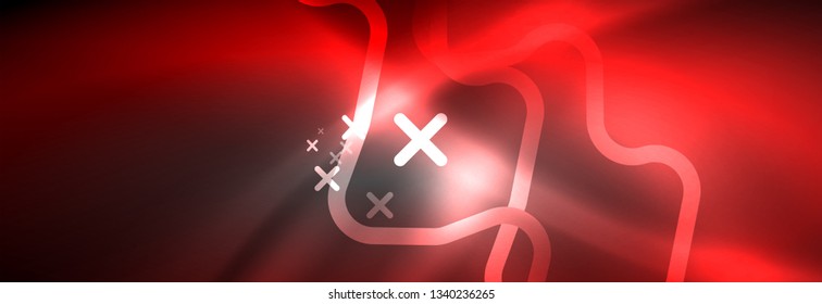 Glowing neon abstract lines, techno futuristic template, vector illustration