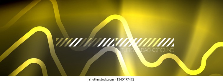 Líneas abstractas de neón brillante, plantilla tecno futurista, ilustración vectorial