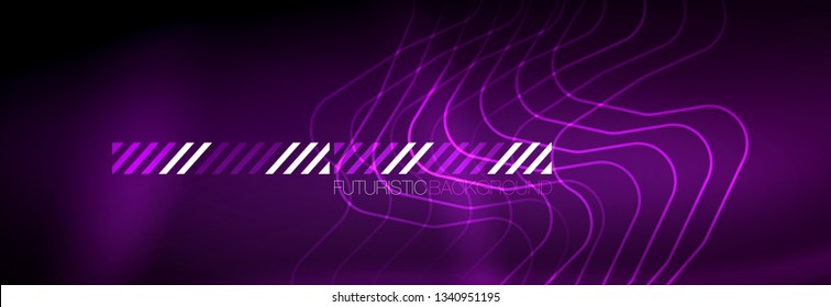 Glowing neon abstract lines, techno futuristic template, vector illustration
