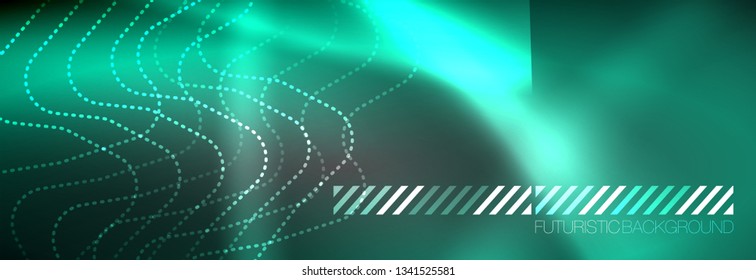Glowing neon abstract lines, techno futuristic template, vector illustration