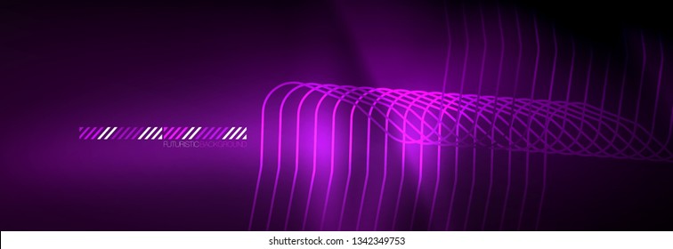 Glowing neon abstract lines, techno futuristic template, vector illustration