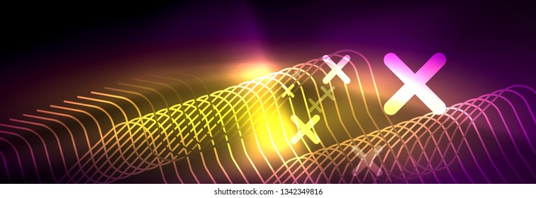 Glowing neon abstract lines, techno futuristic template, vector illustration