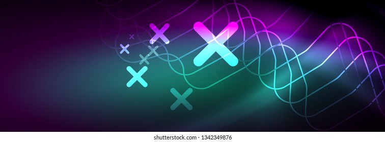 Líneas abstractas de neón brillante, plantilla tecno futurista, ilustración vectorial