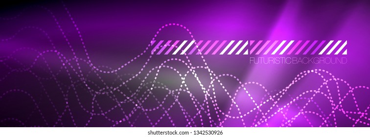 Glowing neon abstract lines, techno futuristic template, vector illustration