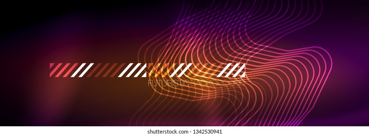 Glowing neon abstract lines, techno futuristic template, vector illustration
