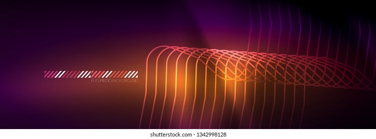 Glowing neon abstract lines, techno futuristic template, vector illustration
