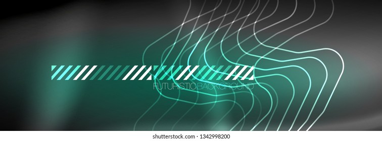 Líneas abstractas de neón brillante, plantilla tecno futurista, ilustración vectorial
