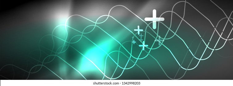 Glowing neon abstract lines, techno futuristic template, vector illustration
