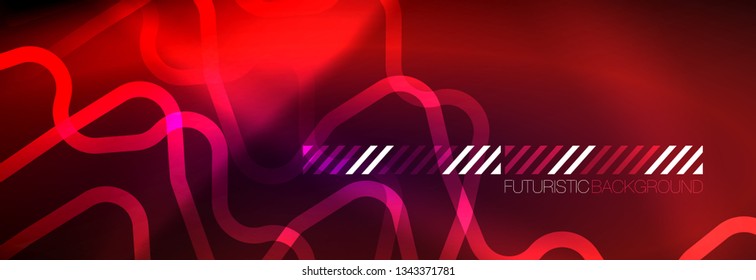 Glowing neon abstract lines, techno futuristic template, vector illustration