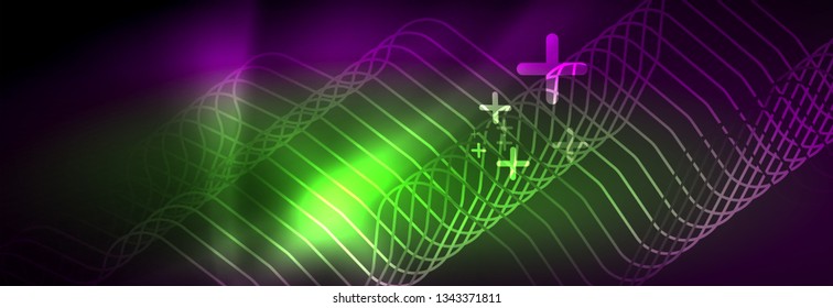 Glowing neon abstract lines, techno futuristic template, vector illustration