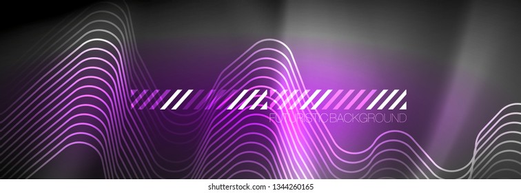 Glowing neon abstract lines, techno futuristic template, vector illustration