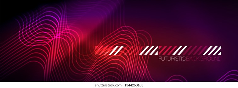 Glowing neon abstract lines, techno futuristic template, vector illustration