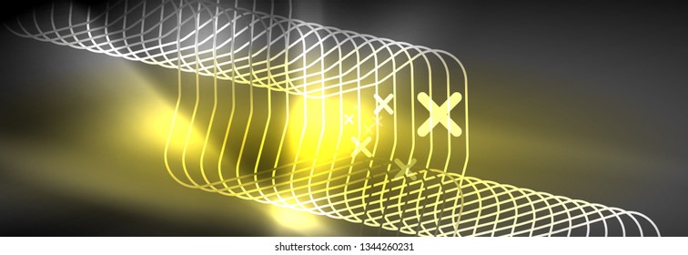 Glowing neon abstract lines, techno futuristic template, vector illustration