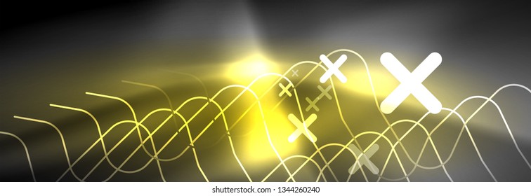 Glowing neon abstract lines, techno futuristic template, vector illustration