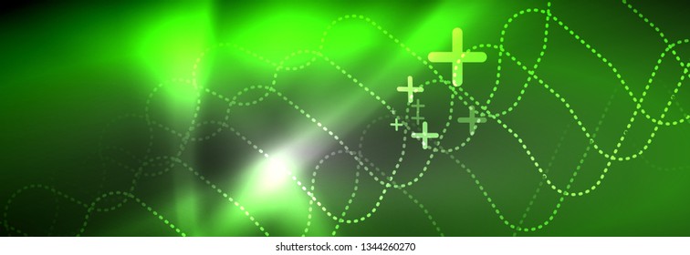 Glowing neon abstract lines, techno futuristic template, vector illustration