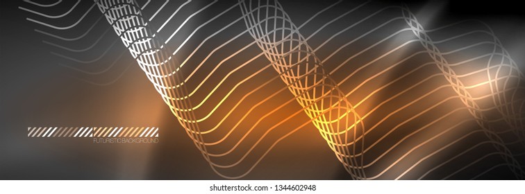 Glowing neon abstract lines, techno futuristic template, vector illustration