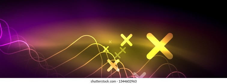 Líneas abstractas de neón brillante, plantilla tecno futurista, ilustración vectorial