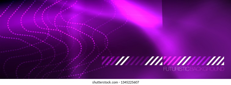 Glowing neon abstract lines, techno futuristic template, vector illustration
