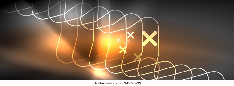 Glowing neon abstract lines, techno futuristic template, vector illustration