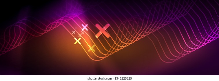 Glowing neon abstract lines, techno futuristic template, vector illustration