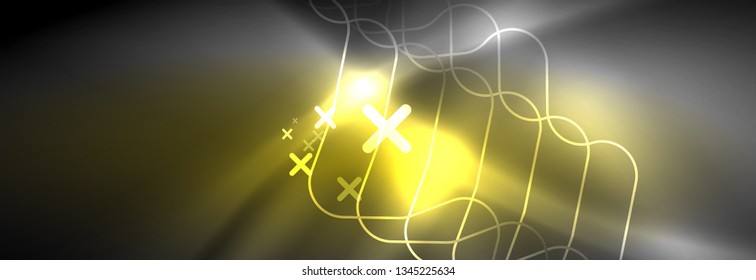 Glowing neon abstract lines, techno futuristic template, vector illustration