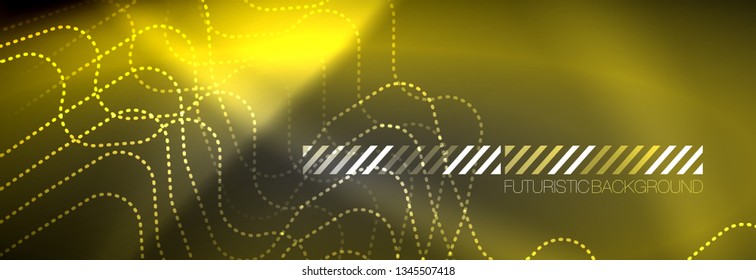 Glowing neon abstract lines, techno futuristic template, vector illustration