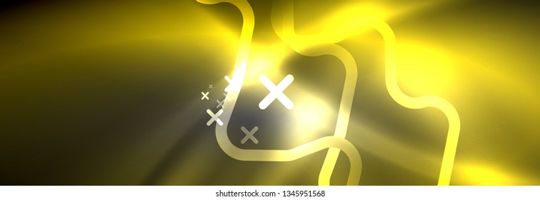 Glowing neon abstract lines, techno futuristic template, vector illustration