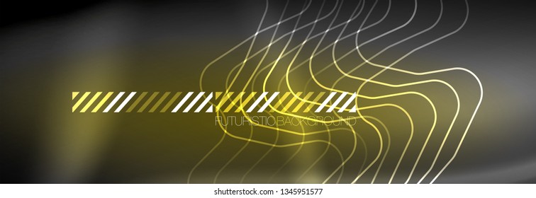 Glowing neon abstract lines, techno futuristic template, vector illustration