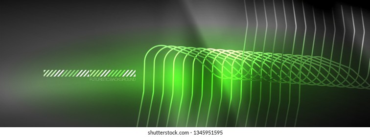 Glowing neon abstract lines, techno futuristic template, vector illustration