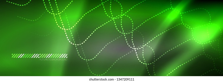 Glowing neon abstract lines, techno futuristic template, vector illustration