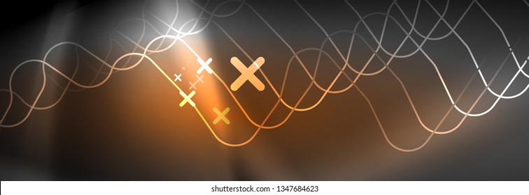 Glowing neon abstract lines, techno futuristic template, vector illustration