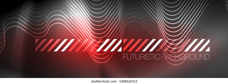 Glowing neon abstract lines, techno futuristic template, vector illustration