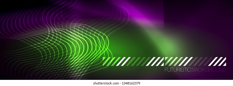 Leuchtende abstrakte Neon-Linien, techno-futuristische Vorlage, Vektorgrafik