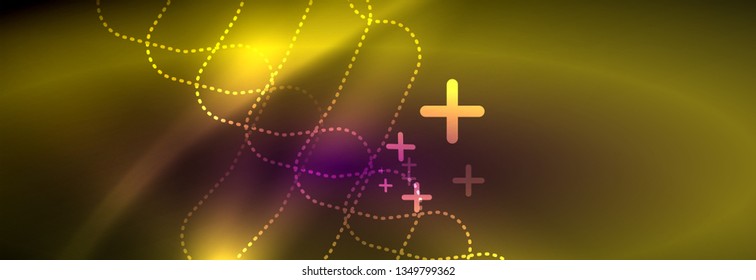 Glowing neon abstract lines, techno futuristic template, vector illustration