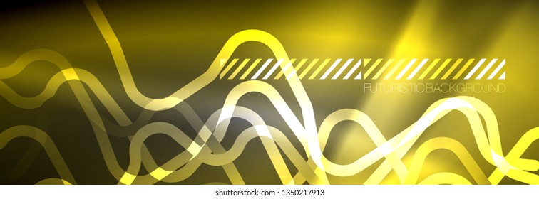 Glowing neon abstract lines, techno futuristic template, vector illustration