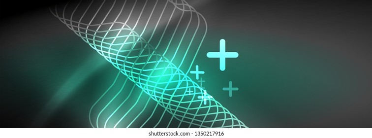 Líneas abstractas de neón brillante, plantilla tecno futurista, ilustración vectorial