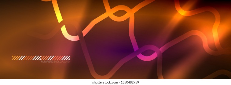 Glowing neon abstract lines, techno futuristic template, vector illustration