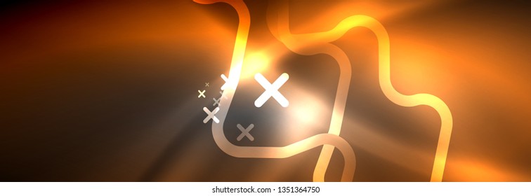 Glowing neon abstract lines, techno futuristic template, vector illustration