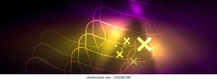 Líneas abstractas de neón brillante, plantilla tecno futurista, ilustración vectorial