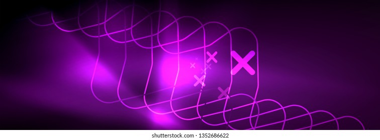 Glowing neon abstract lines, techno futuristic template, vector illustration