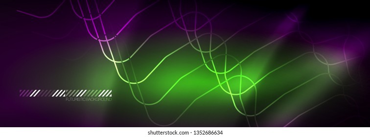 Glowing neon abstract lines, techno futuristic template, vector illustration
