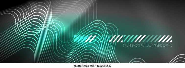 Líneas abstractas de neón brillante, plantilla tecno futurista, ilustración vectorial