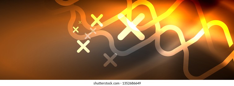 Glowing neon abstract lines, techno futuristic template, vector illustration