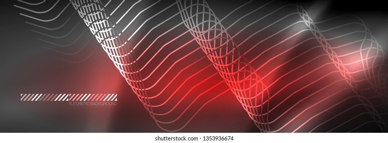 Glowing neon abstract lines, techno futuristic template, vector illustration