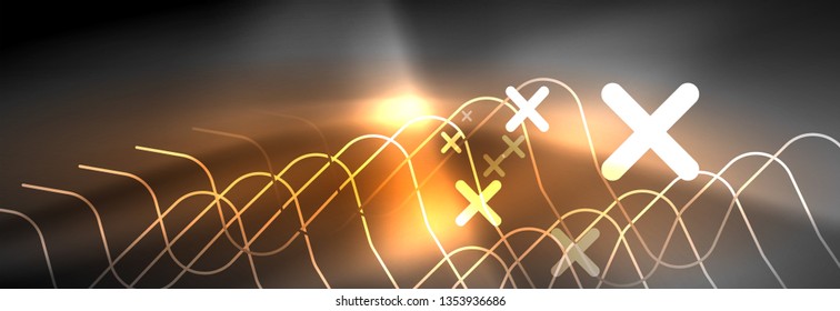 Glowing neon abstract lines, techno futuristic template, vector illustration