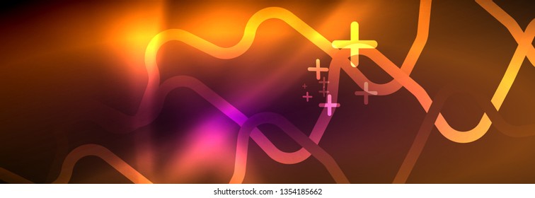 Glowing neon abstract lines, techno futuristic template, vector illustration